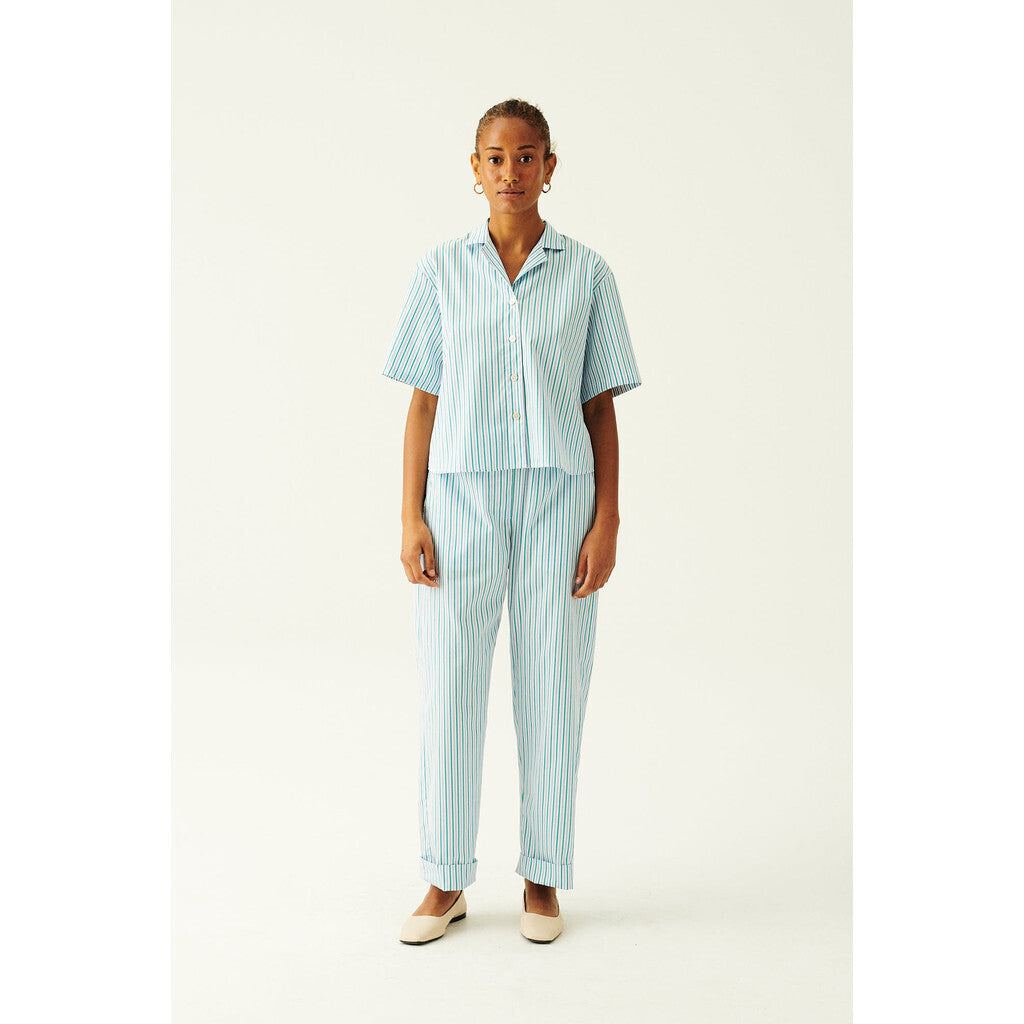 Rue de Tokyo Saskia Shirt | Light Blue/Green Stripe