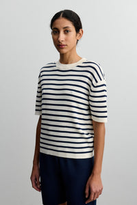 FUB | Striped Tee Dark Navy / Ecru | 100% økologisk bomuld